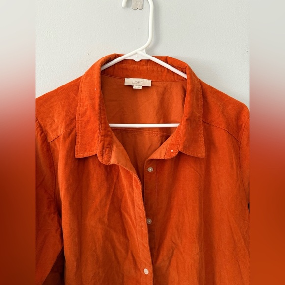 VTG The Loft Button Down Long Sleeve Blouse Shirt Flowy Shacket Orange Size L XL - Picture 4 of 8